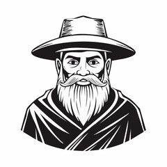 Hermit Man Image vector. Black and white Hermit Old Man vector image.