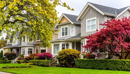 Row of homes with spring blossoms