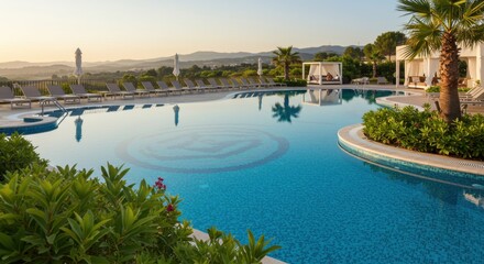 Fototapeta premium Luxury Resort Pool with Scenic View at Sunrise