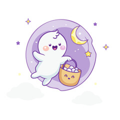 Cute ghost with bucket, halloween night theme