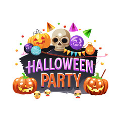 Halloween party invitation with pumpkins and skull