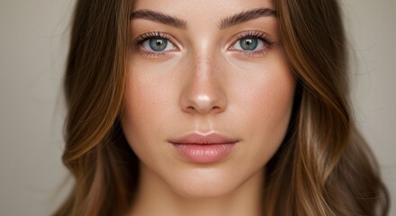 Obraz premium Closeup Portrait of a Young Woman with Freckles and Soft Lighting