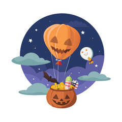 Halloween pumpkin balloon with candy and bat