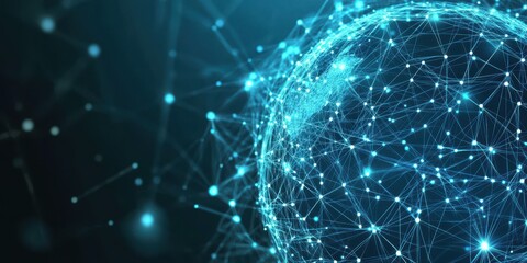 Close-up of a Glowing Blue Digital Sphere with Interconnected Nodes and Lines globe network