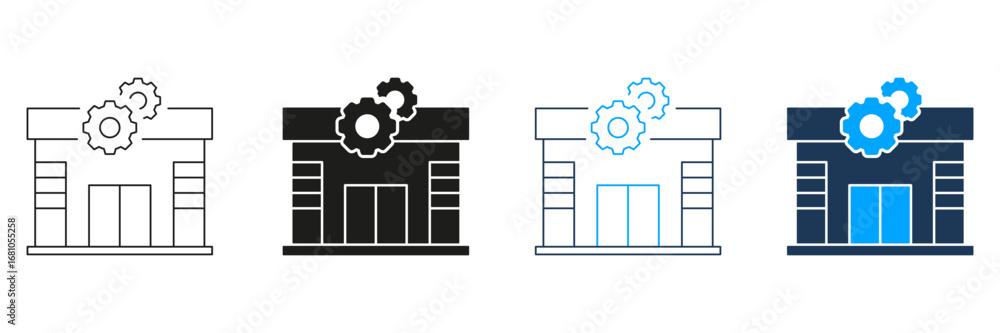Poster storefront with gears line and solid icon set. retail automation, business optimization, and shop ma