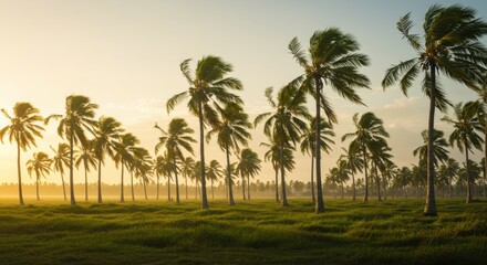 Palm Trees Swaying in Warm Sunrise Light