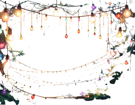 Christmas lights border, light string frame. Colorful Christmas frame with light bulb