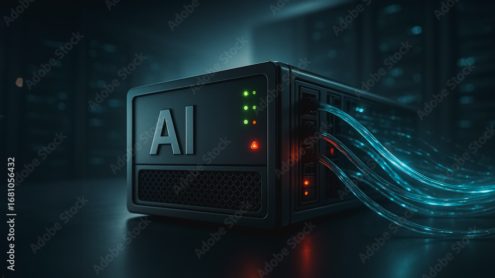 Aufkleber ai server in data center: witness the cutting-edge technology of an ai server, radiating futuristic 
