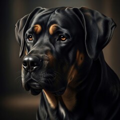 Majestic Rottweiler Portrait with Intense Gaze.