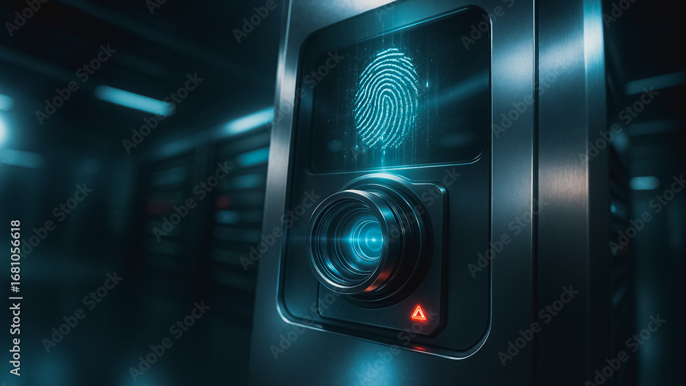 Aufkleber security checkpoint: futuristic biometric fingerprint scanner, its high-tech design and captivating 