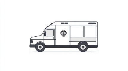 Naklejka premium Side view of an ambulance, simple outline. Suitable for healthcare, education, or medical illustration