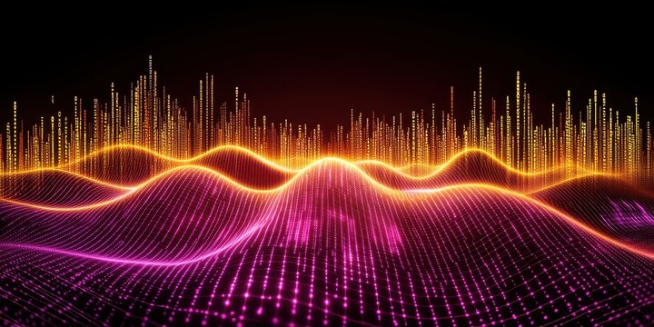 Digital Sound Waveform with Binary Code and Neon Glow audio music - Powered by Adobe