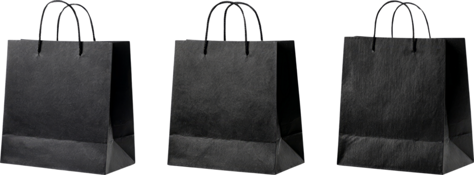 Triple the Style: Three Matte Black Shopping Bags Stand in Formation