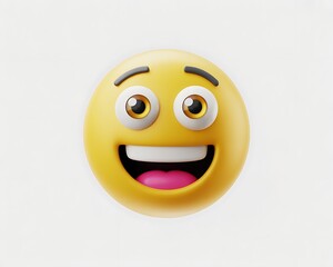 Fototapeta premium Excited and happy yellow emoji with wide open mouth and big eyes