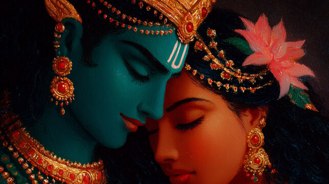 shiva and parvati divine couple close-up illustration, hindu gods in love and devotion, perfect for spiritual artwork, posters, cards and cultural designs	