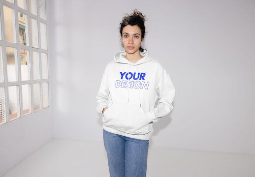 Mockup Of Woman Wearing Customizable Hoodie, Flash