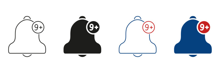 Notification Bell With Badge Line And Solid Icon Set. Alert And Reminder Symbol Collection For Apps And Websites. New Messages And Updates Indicator. Isolated Vector Illustration