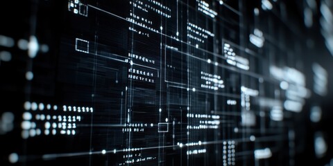 Obraz premium Futuristic Digital Data Stream with White Lines and Blocks on Black abstract algorithm