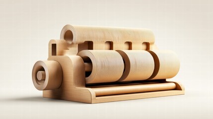 A detailed, wooden paper roll dispenser, showcasing natural textures and meticulous craftsmanship.