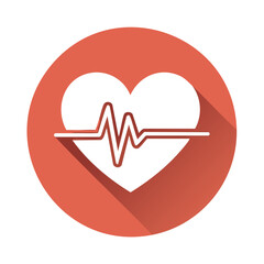Cardiology and healthcare concept represented by a heart with a heartbeat line. Flat design medical icon on a circular background