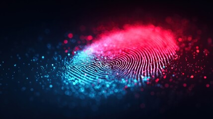 A digital fingerprint glows with neon colors, representing security and data access.