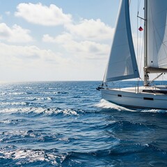Obraz premium Sailboat on the Open Ocean Under a Partly Cloudy Sky.