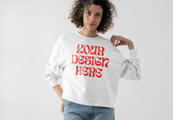 Mockup Of Woman Wearing Customized Sweatshirt Indoors