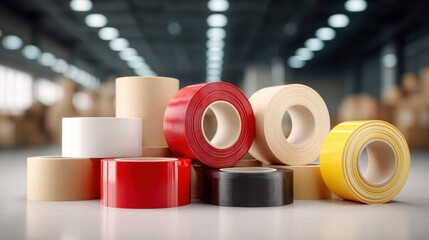 Colorful tape rolls arranged, representing a variety of adhesive solutions for different needs.