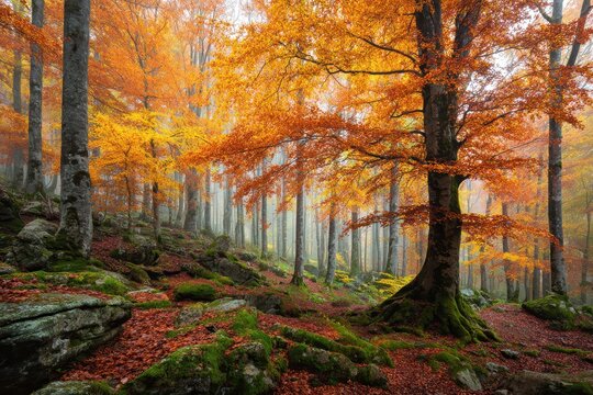 stunning vibrant forest in fall