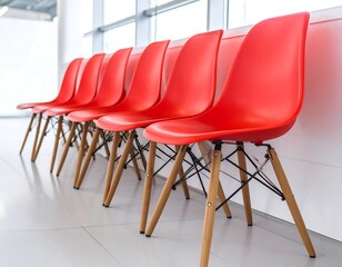 Row of red plastic chairs