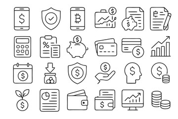 Financial and Investment Icons Set - Line Style Vector