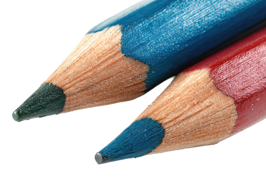 Two sharpened color pencils crossing slightly with pastel matte bodies, isolated on transparent background.
 - Powered by Adobe