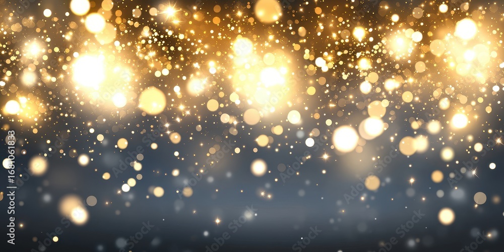 Poster golden bokeh lights and sparkles on a dark gradient background image photo