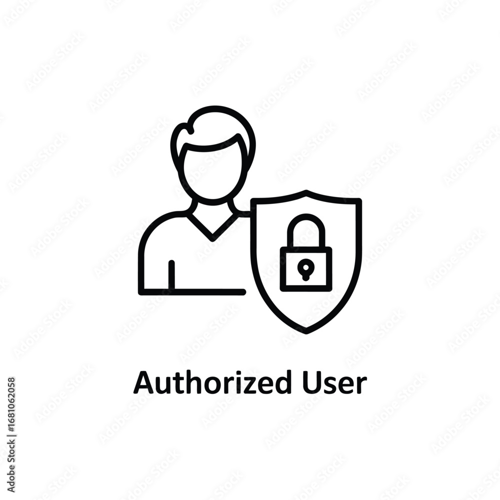 Poster icon of a person with a shield and lock symbolizing authorized user and data security