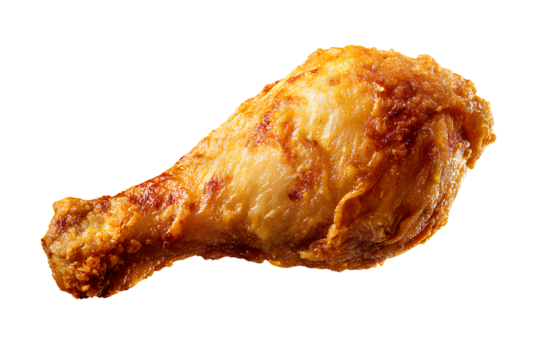 Single Crispy Fried Chicken Drumstick with Golden Crust, Close-Up Top View, Isolated on Transparent Background