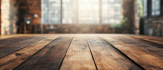 A wooden table surface in close-up, with a blurred background featuring windows and plants.
Suitable for café design, furniture advertising, and home decor blogs.