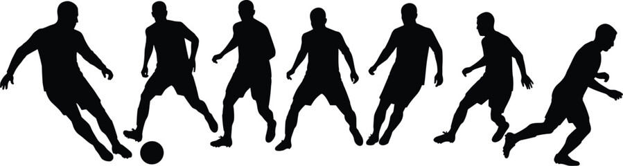Professional football player silhouettes set capturing diverse actions and poses for dynamic sports and athletic illustrations.