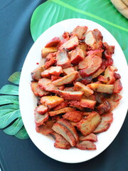 Honey roasted red pork, tender and juicy with a glossy sweet glaze, a delicious Asian-style dish served as a savory and aromatic delicacy.