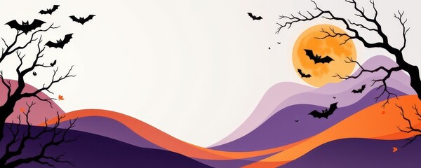 halloween abstract artwork with negative space enhancing visual impact of jagged black shapes, smooth orange curves, and soft purple gradients creating spooky minimal layout.