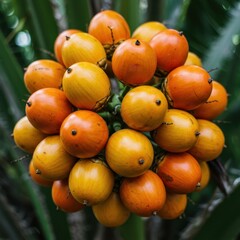 Close-up of a Cluster of Ripe Orange and Yellow Tropical Fruits