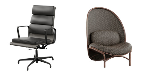 Modern Office Chair and Contemporary Lounge Chair 3D Models isolated on white