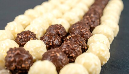 Rows of chocolate truffles