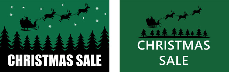 Obraz premium Magical Santa sleigh flies over festive forest during holiday sale promotion