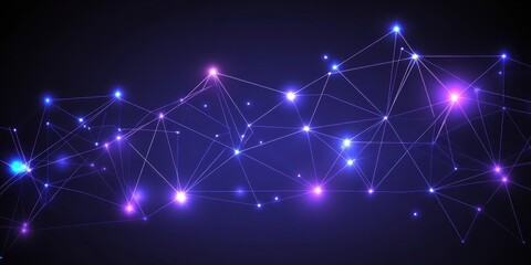 Fototapeta premium Network of Glowing Blue and Pink Nodes and Lines on Dark Background technology connection