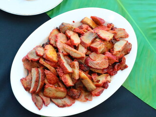 Honey roasted red pork, tender and juicy with a glossy sweet glaze, a delicious Asian-style dish served as a savory and aromatic delicacy.