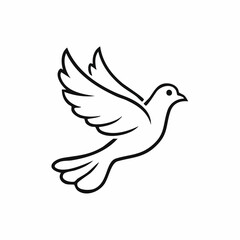 Dove bird simple black line art image, Black bold outline vector icon, Bird vector illustration