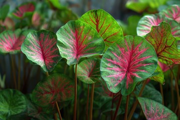 Decorative taro leaves with red designs decorative taro plants featuring green and red central patterns