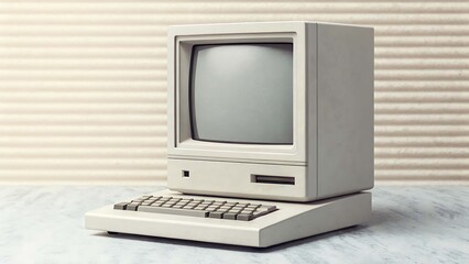 Retro Vintage Computer with CRT Monitor on Desk