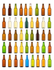 Rows of various colored beer bottles