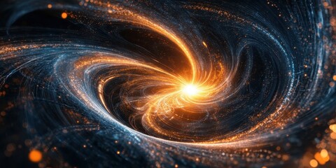 Swirling Vortex of Orange and Blue Light Particles and Energy Trails image photo